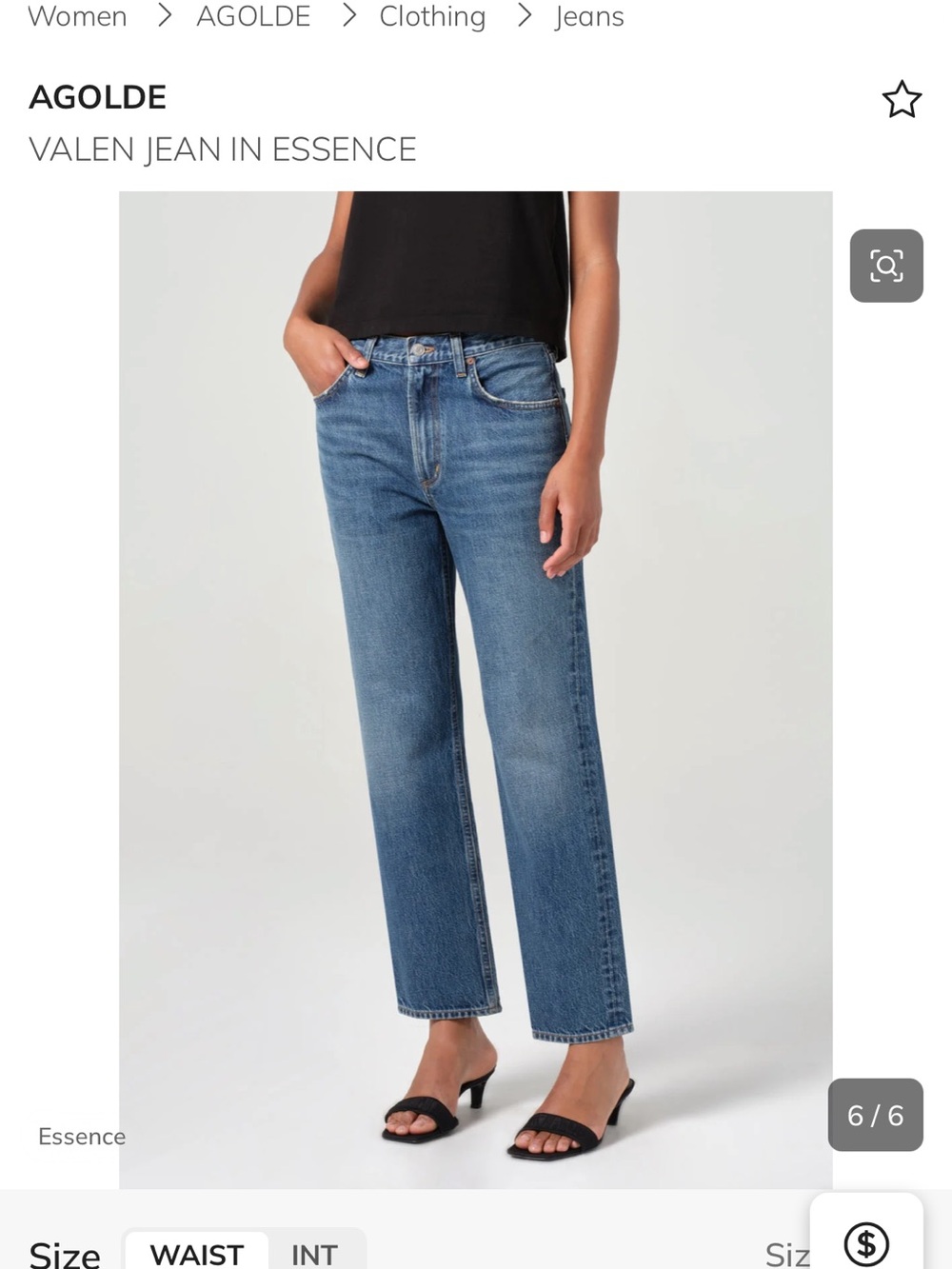 Women’s Agolde Valen Jeans in the color “Essence”, size 26